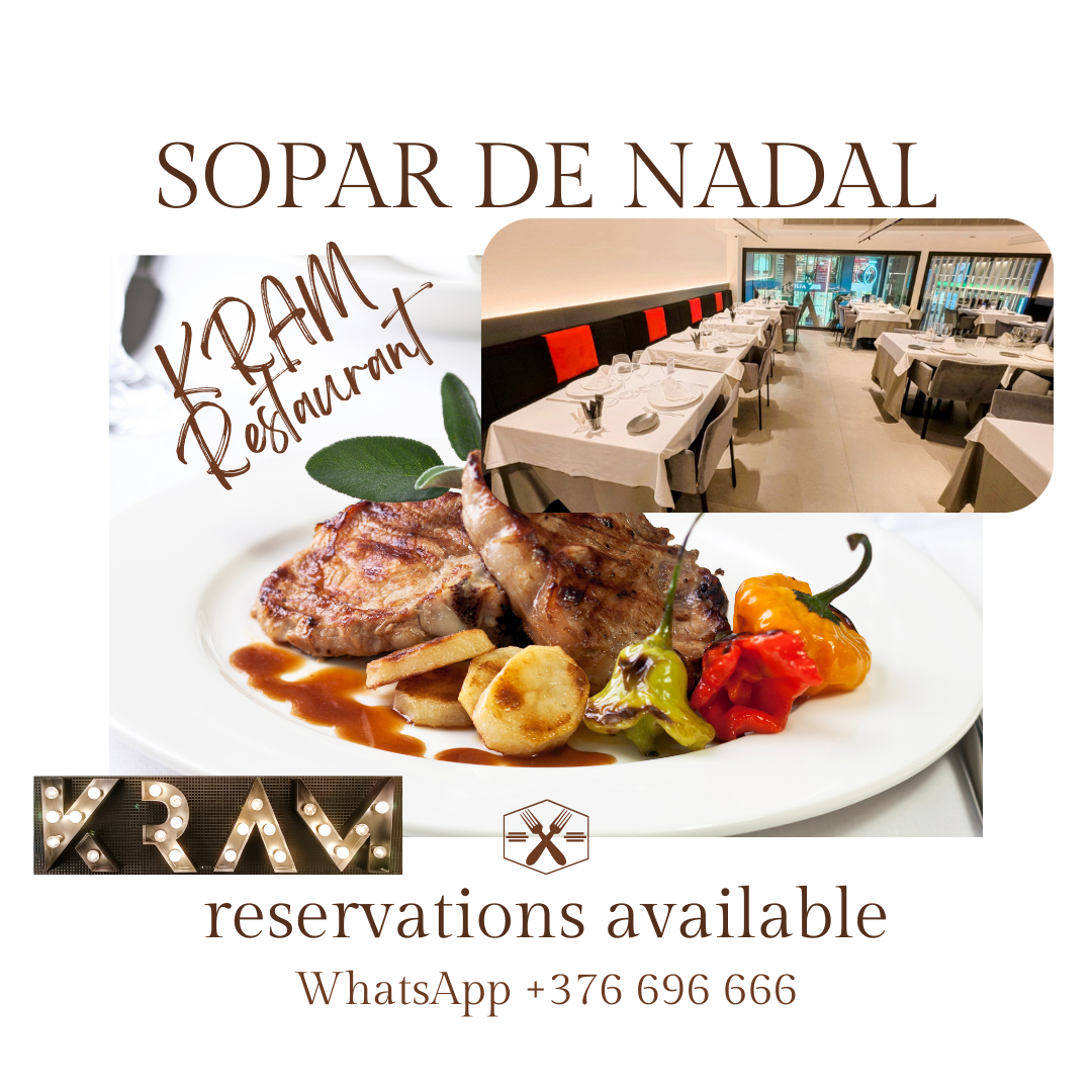 ✨ Celebra el teu sopar d’empresa o familiar de Nadal al Restaurant KRAM Andorra! Gastronomia excel·lent, servei acollidor i un ambient únic al cor d’Andorra la Vella. 🍴 Hem preparat tres menús exclusius per a aquestes festes, pensats perquè gaudiu d’una experiència gastronòmica inoblidable. I el millor? Després de sopar no cal agafar el cotxe: estem al centre, a tocar del Gran Casino i de les zones d’oci nocturn. (També li podem fer un menú a mida) 🎄 Reuneix el teu equip, la família o els amics i feu del vostre sopar de Nadal un record especial al KRAM. 📲 Reserves per WhatsApp: +376 696 666 #AndorraKRAM #SoparsDeNadal #SoparsDEmpresa #NadalAndorra #KRAMAndorra 🌟 ✨ ¡Celebra tu cena de empresa o familiar de Navidad en el Restaurant KRAM Andorra! Gastronomía excelente, servicio cercano y un ambiente acogedor en pleno centro de Andorra la Vella. 🍴 Hemos preparado tres menús exclusivos para estas fiestas, diseñados para que disfrutes de una experiencia gastronómica inolvidable. Y lo mejor: después de cenar no necesitas coger el coche; estamos en el centro, junto al Gran Casino y las zonas de ocio nocturno. (También le podemos hacer un menú a medida). 🎄 Reúne a tu equipo, familia o amigos y convierte tu cena de Navidad en un recuerdo especial en KRAM. 📲 Reservas por WhatsApp: +376 696 666 #AndorraKRAM #CenasDeEmpresa #NavidadAndorra #SoparsDeNadal #KRAMAndorra